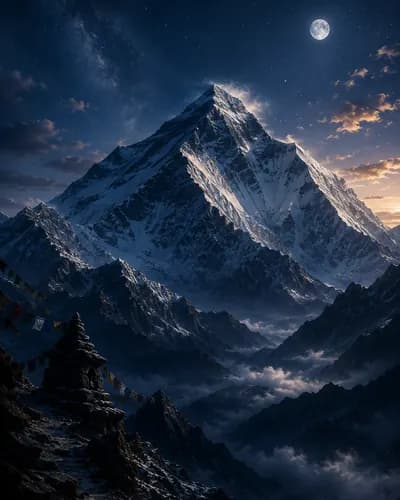 Le mont Everest, sommet enneigé au-dessus de la chaîne himalayenne